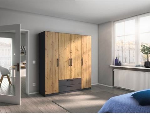 rauch Drehtürenschrank StyleUp Typ Dark & Wood mit trendigen farblich abgesetzten Griffen