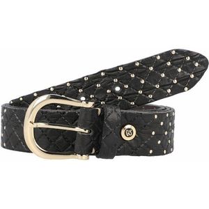 b.belt Lina Gouden Studded Riem Leer schwarz 100 cm