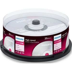 Philips DVD+RW Blank (4,7 GB data/120 minuten video, 1-4x speed opname, 25 spindel)