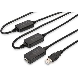 DIGITUS Actieve USB 2.0 verlengkabel - Repeater kabel - USB A male naar USB A female - 25 m - 480 Mbit/s - Plug & Play - Voeding via USB - Zwart