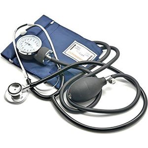 Belmalia Manuele Bloeddrukmeter met Tweekoppige Stethoscoop, Aneroïde Sfygmomanometer, Manometer, Manchet, Tas voor Hulpdiensten, Arts, Consultatie, Blauw Zwart