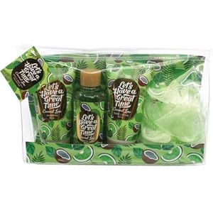 Douchegel Kokos-Limoen Badset | Leuke Gift-Set voor Verjaardagen | Verzorgend & Lekkere geur | Cadeauset | Douchgel + Bodylotion + Shampoo & spons