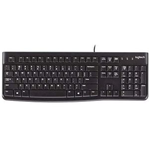 Logitech K120 Bedraad Toetsenbord voor Windows, USB Plug-and-Play, Volledig Formaat, Morsbestendig, Gebogen Spatiebalk, Compatibel met PC, Laptop, Frans AZERTY indeling - Zwart