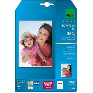 SIGEL IP706 InkJet fotopapier Ultra, 13x18 cm, 15 + 3 vellen gratis, hoogglanzend, extreem lichtbestendig, 260 g