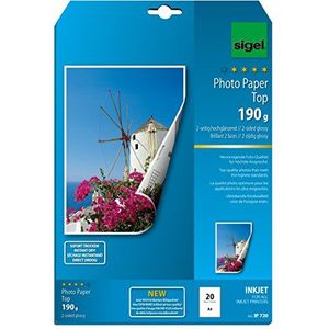 SIGEL IP720 InkJet fotopapier top, A4, 20 vellen, 2-zijdig hoogglanzend, hoogwit, aan beide zijden bedrukt, 190 g