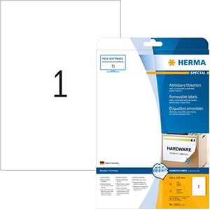HERMA 10021 universele etiketten A4 afneembaar (210 x 297 mm, 25 velles, papier, mat) zelfklevend, bedrukbaar, verwijderbaar en opnieuw klevende etiketten, 25 etiketten voor printer, wit