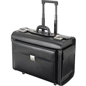 ALASSIO 92705 Pilotenkoffer Silvana, zakelijke koffer van echt leer, zakelijke koffer met vergrendelbaar telescopisch trolleysysteem, laptopkoffer afsluitbaar, leren koffer ca. 41 x 26 x 51 cm, zwart,