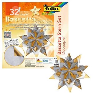 folia 366/2020 - knutselset Bascetta ster Duo zilver/goud, 32 vellen, 20 x 20 cm, kant-en-klare grootte van de papieren ster ca. 30 cm, met gedetailleerde instructies - ideaal voor tijdloze decoratie
