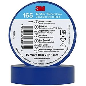 3M Temflex Vinyl elektrische tape 165, blauw, 15 mm x 10 m, 100 rollen/koffer