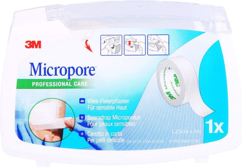 Micropore - Hechtpleister - 1,25cm x 5m - Op Dispenser