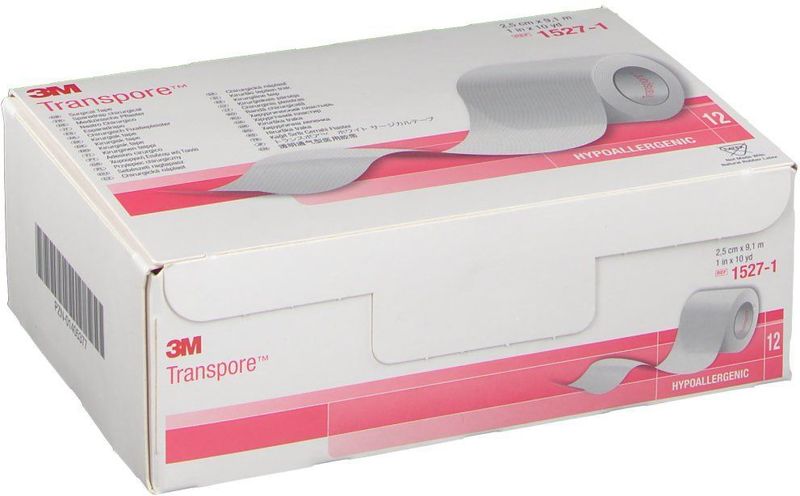 3M - Transpore Hechtpleister - Transparant - Hypoallergeen - 2,5cm x 9,14m - 12 Rollen