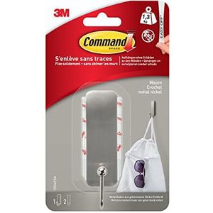 Command 17034FGN Nikkel, middelgrote metalen haken in geborsteld, 17034, 1 haak, 2 strips