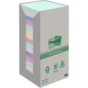 Post-it recycled notes Nature, 100 vel, ft 76 x 76 mm, pak van 16 blokken, geassorteerde kleuren