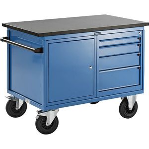 eurokraft pro Werkbank verrijdbaar, draagvermogen 500 kg, met vier laden en afsluitbare vleugeldeurkast, l x b x h = 1150 x 700 x 900 mm