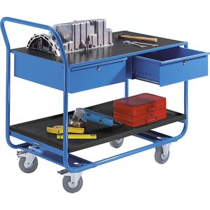 eurokraft pro Industriële tafelwagen, 2 etages, 2 laden, niet-strepende, massieve rubberbanden