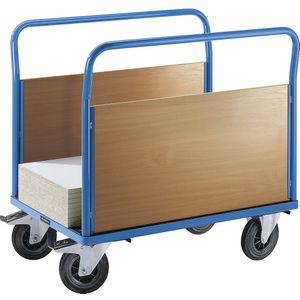 eurokraft pro Platformwagen met houten wanden, met 2 hoge zijwanden, l x b = 1250 x 800 mm, massieve rubberbanden
