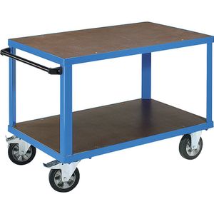 eurokraft pro Montagewagen, draagvermogen 1000 kg, 2 laadvlakken van plaatmateriaal met antislip oppervlak, laadvlak 1050 x 700 mm, frame lichtblauw