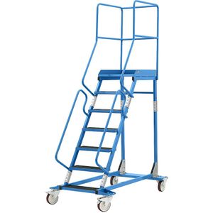 eurokraft pro Mobiele platformtrap, treden met geprofileerd rubber, met 7 treden