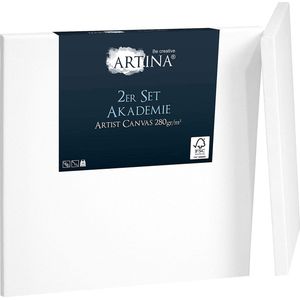 Artina Akademie – Set van 2 Schilderdoeken Canvas 60x60 cm – Spieraam van FSC® Hout – Wit Canvas 100% Katoen – 280 g/m150