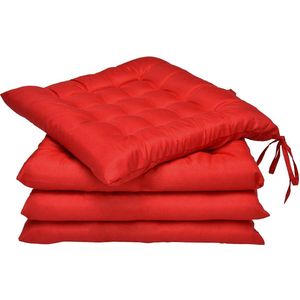 Beautissu Lea – Stoelkussens Eetkamer 40x40 cm – Set van 4 Zitkussen met Lint Rood