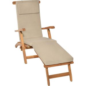 Beautissu LoftLux DC tuinkussen voor deckchair 175 x 45 x 5 cm - ligbedkussen  natuur - tuinkussens hoge rug - kussen ligstoel
