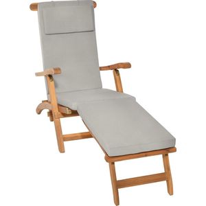 Beautissu LoftLux DC tuinkussen voor deckchair 175 x 45 x 5 cm - ligbedkussen  grijs - tuinkussens hoge rug - kussen ligstoel