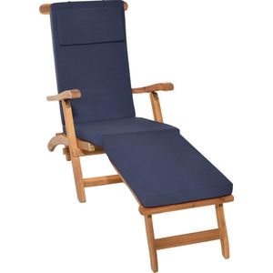 Beautissu LoftLux DC tuinkussen voor deckchair 175 x 45 x 5 cm – ligbedkussen blauw - tuinkussens hoge rug - kussen ligstoel
