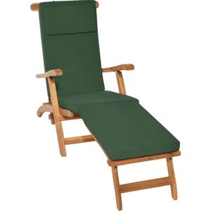 Beautissu LoftLux DC tuinkussen voor deckchair 175 x 45 x 5 cm – ligbedkussen groen - tuinkussens hoge rug - kussen ligstoel