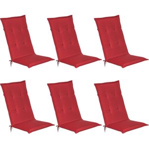 Beautissu Loft HL Set van 6 tuinstoelkussens, 120 x 50 x 6 cm, rood–kussens met hoge rugleuning, zitkussen & zitkussen voor tuinmeubels met hoge rugleuning, zachte stoelkussens met schuimkern vulling