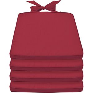 Beautissu Pia – Set van 4 Stoelkussen Buiten 45x40 cm – Rood – Zitkussen met Lint