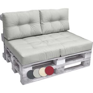 Beautissu Elements – 2x Rugkussen Palletkussen 60x40 cm – Licht Grijs – Matraskussen kwaliteit