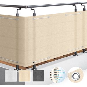 Sol Royal Solvision HB2 – Balkonscherm Beige 90x300cm HDPE – Balkondoek Ondoorzichtig Privacyscherm Windbescherming met Bevestiging