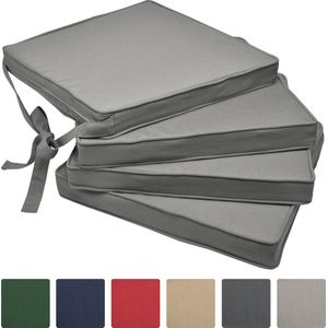 Beautissu Loft SK – Set van 4 Zitkussen Grijs 45x40 cm – Stoelkussen met Lint