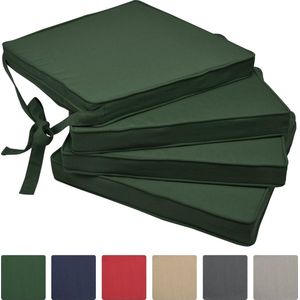 Beautissu Loft SK – Set van 4 Zitkussen Groen 45x40 cm – Stoelkussen met Lint