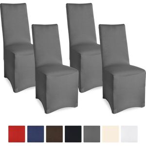Beautissu Leona Set van 4 Stoelhoes Stretch Antraciet Oeko Tex