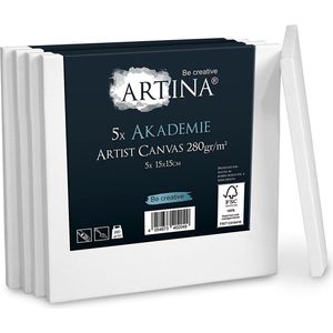 Artina Akademie – Set van 5 Schilderdoeken Canvas 15x15 cm – Spieraam van FSC® Hout – Wit Canvas 100% Katoen – 280 g/m138