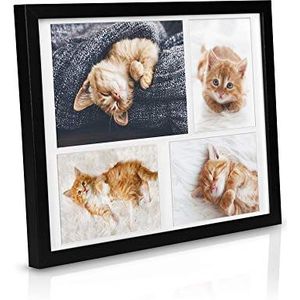 bomoe fotolijsten Galeria voor 4 foto's 15x21cm & 10x15cm - fotolijst van hout, kunststof glas, metalen ophanging & passe-partout multilijst voor fotocollageen - zwart