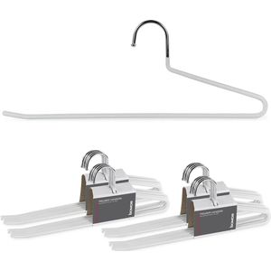 bomoe Broekhangers Kian Kledinghangers Set Wit - 20 Kleerhangers - Ruimtebesparende Hangers Metaalhangers met Anti-slip Broekenstang en Handig Open Design voor broeken en meer