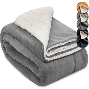Wohndecke Alina, Beautissu, Sherpa Kuscheldecke Hellgrau/Weiß