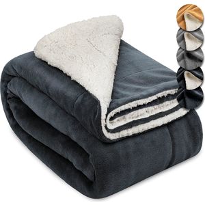 Beautissu - Alina - Sherpa Deken - Antraciet/Wit - XXL 220x240 cm - Fluffy Winter Fleece Plaid