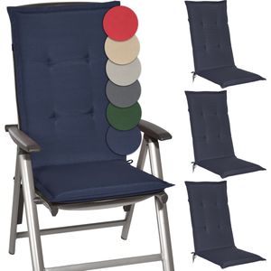 Beautissu Loft HL Kussen Set van 4 Kussens met Hoge Rugleuning - 120 x 50 cm - Donker Blauw - Zitkussen UV- Lichtecht Tuinstoelkussen met Schuimkernvulling