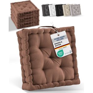 Brandsseller Set van 6 zitkussens, 40 x 40 x 5 cm, geruit, stoelkussen met 4-punts stiksel en koorden, 5 cm dik zitkussen voor keuken en eetkamer, indoor, grijs