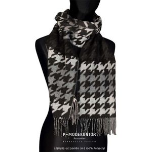 Winter Sjaal Zwart-Grijs met Met Pied-De-Poule Print