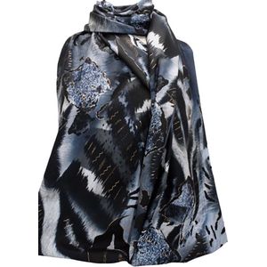 Dames Sjaal Blauw-Zwart met Camouflage