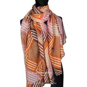 Sjaal Dames Bruin-Oranje Dames Sjaal Met een Roze Print