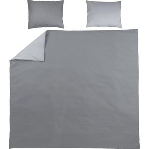 Meyco Uni dekbedovertrek + kussenslopen - 240x200/220 cm - Grijs/Lichtgrijs