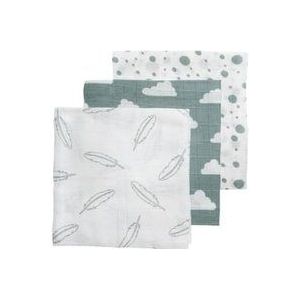 Meyco Baby Clouds/Dots/Feathers hydrofiele doeken - 3-pack - stone green - 70x70cm