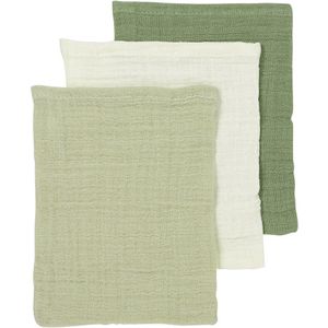 Meyco - Baby Uni Washandjes - Naturel/Soft Olive/Olive Green - 3 Stuks - Pre-Washed Hydrofiel