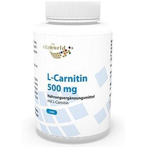 Vita World L-Carnitine 500 mg - 100 Capsules - Vegan/Vegetarisch - Gemaakt in Duitsland