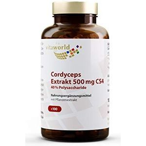 Vita World Cordyceps Premium 500mg 40% polysachariden 100 Capsules VEGAN - Gemaakt in Duitsland